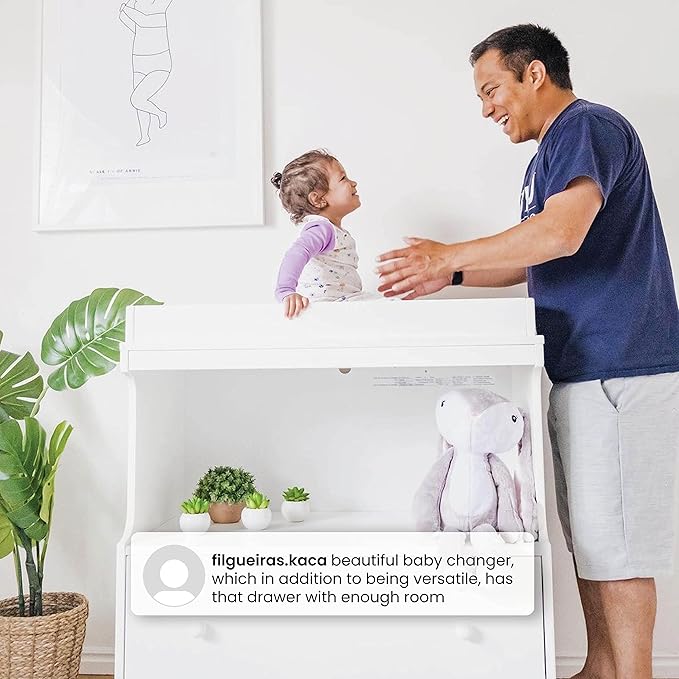 Delta Children Essex Convertible Changing Table with Drawer, Bianca White/Natural