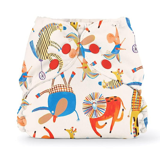 Esembly Cloth Diaper Cover - Reusable Swim Diaper, Waterproof, Breathable - Adjustable Outer Layer Over Absorbent Inner for Blowout Protection - Circus, Size 1 (7-17lbs)