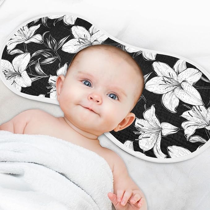 vvfelixl Baby Burp Cloths Black White Lily Baby Newborn Cotton Burping Cloths Set Babys Washcloths 4 Pack