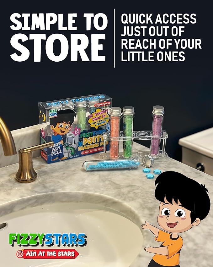 Fizzy Stars-Speed Up Potty Training Star-Shaped Potty Targets That Bubble & Change Color – Fun Toilet & Urinal Aim Trainer for Toddlers (1 Pack – 64 Stars)