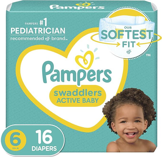 Diapers Size 6, 16 Count - Pampers Swaddlers Disposable Baby Diapers, Jumbo Pack (Packaging May Vary)