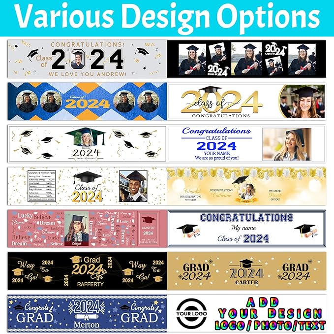 Personalized Water Bottle Labels Graduation Custom Graduation Labels with Name for Water Bottle Stickers Waterproof Printable Photo Bottle Labels Graduation Gifts 50 Pcs