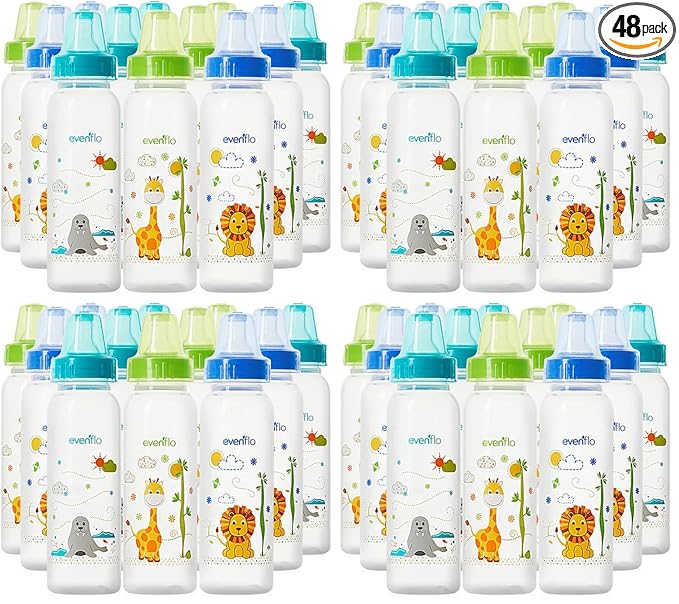 Classic Prints Polypropylene Bottles for Baby, Infant and Newborn - Blue/Green/Teal, 8 Ounce (Pack of 48)