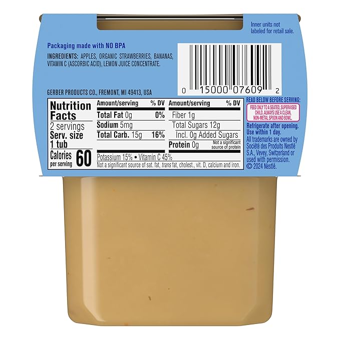 Gerber Stage 2 Baby Food, Apple Strawberry Banana Puree Tubs, No Added Colors or Flavors, Baby Puree, 16-Pack