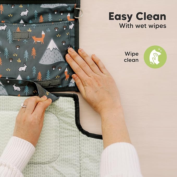 KeaBabies Portable Diaper Changing Pad, Travel, Car - Large Waterproof Baby Changing Mat, Wipeable, Padded, On The Go Travel Diaper Clutch Bag, Easy to Use Pockets for Newborn Essentials (Woods)
