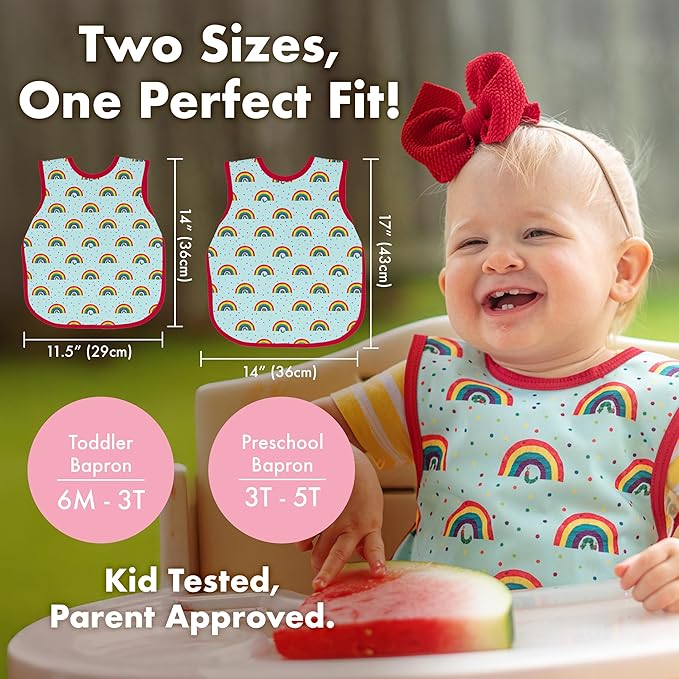 BapronBaby Eric Carle Pink Floral Caterpillar Bapron - No Neck Tie Safer Bib for Baby & Toddler - Soft Waterproof Stain Resistant - Machine Washable - Sz Preschool 3-5yrs