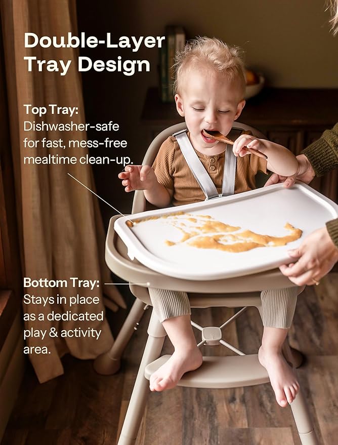 HARPPA 2 in 1 Baby High Chair for Babies and Toddlers, Convertible High Chairs with Removable Double Tray, Waterproof PU Seat Cushion, Anti-Slip Footrest and 5-Point Harness for 6–36 Months, Beige