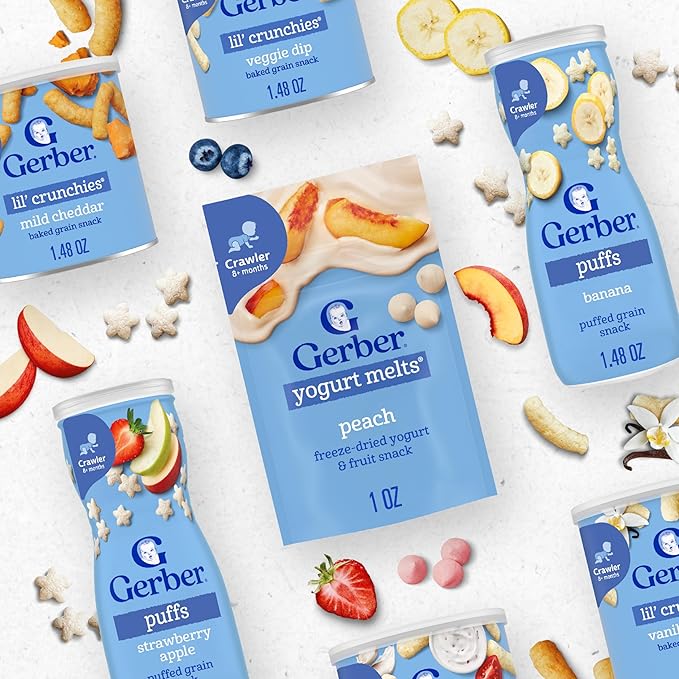 Gerber Stage 3 Baby Food Snacks, Banana Vanilla Yogurt Melts, Freeze Dried Yogurt and Fruit Snacks for Babies, Baby Led Feeding, 7-Pack