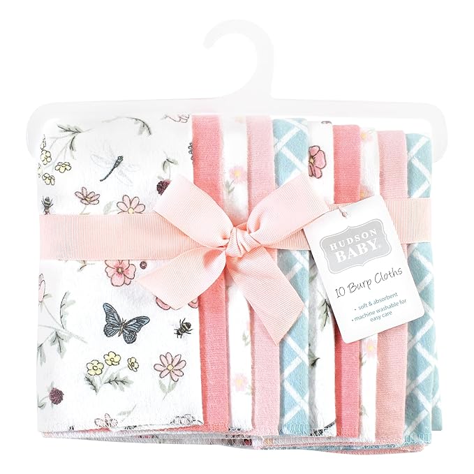 Hudson Baby Unisex Baby Cotton Flannel Burp Cloths, Hummingbird Garden 10 Pack, One Size
