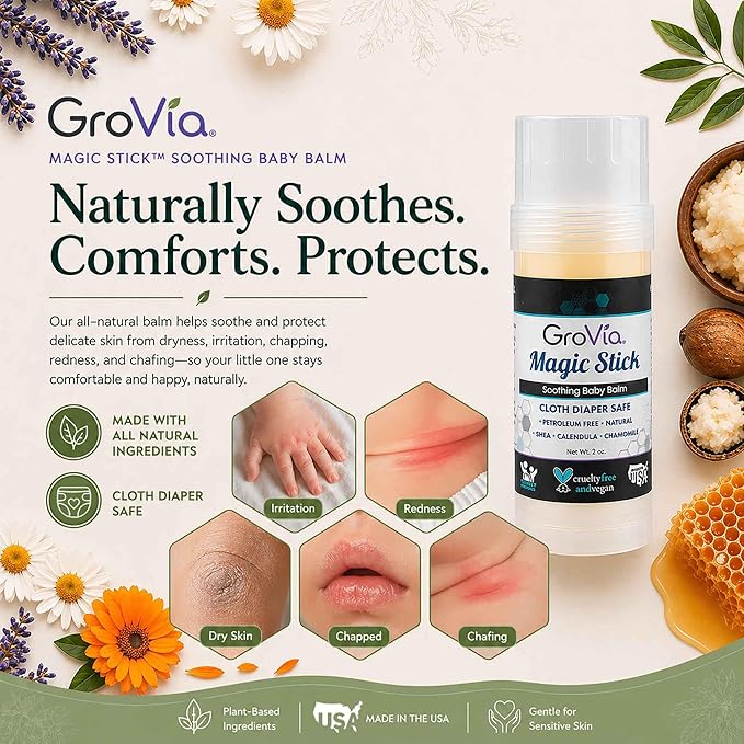 GroVia All Natural Magic Stick Baby Diaper Balm for Baby Diapering (2 oz) - Original