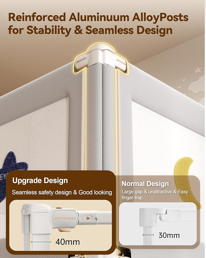 2 Piece Bed Rails for King Size Bed, No-Drill Needed Baby Bed Rail Guard for Toddlers with Height Adjustable, Thickened Child Safety Side Railing Guards/Bedrail for Kids, Grey Star, 74.8x78.7Inches