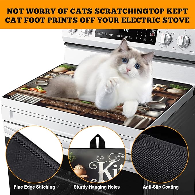 Multi-Design Stove Top Cover for Glass/Electric Stoves - 3-in-1 Heat-Resistant Protector Mat, Non-Slip Drying Rack 28"x20" (Cookware, 28" L x 20" W)