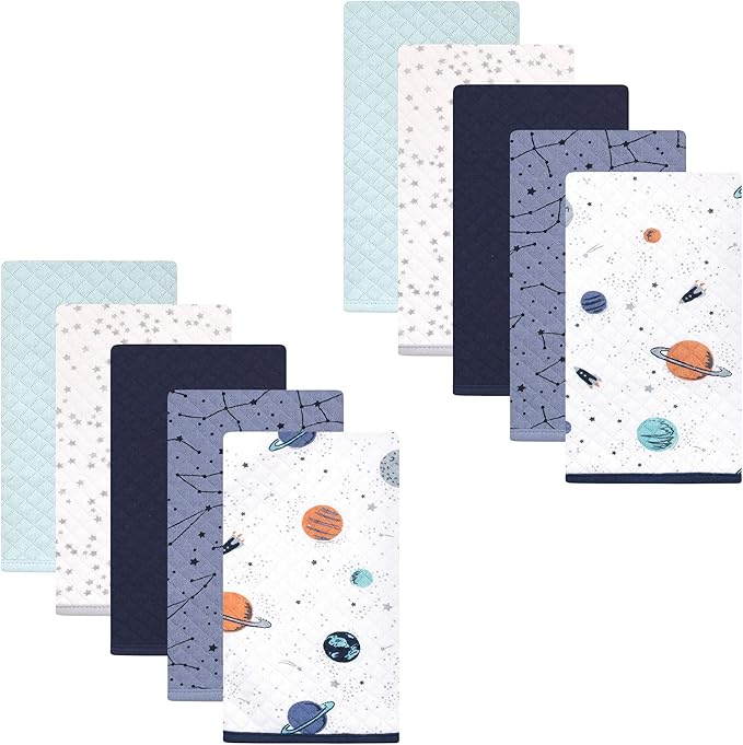 Hudson Baby Unisex Baby Quilted Burp Cloths, Space, One Size