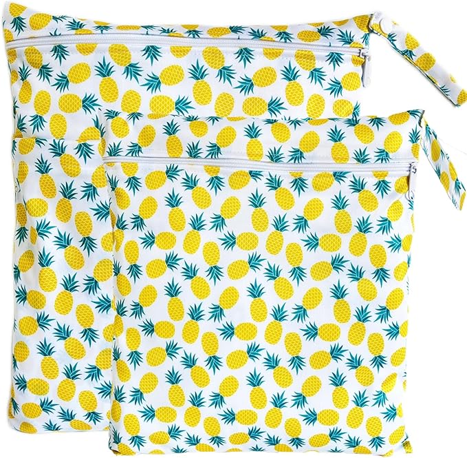 Wet Dry Bag for Cloth Diapers, 2PCS Waterproof Reusable Wet Bag with Zippered Pockets, Washable, Reusable for Travel, Beach, Pool, Stroller, Diapers, Dirty Gym Clothes, Swimsuits, 14x12In & 12x11In