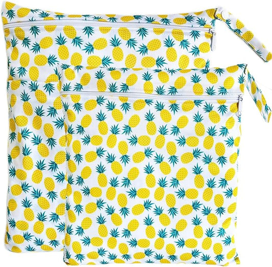 Wet Dry Bag for Cloth Diapers, 2PCS Waterproof Reusable Wet Bag with Zippered Pockets, Washable, Reusable for Travel, Beach, Pool, Stroller, Diapers, Dirty Gym Clothes, Swimsuits, 14x12In & 12x11In