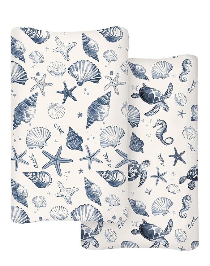 Changing Pad Cover for Baby Boys Girls 2 Pack, Fits Standard 32”×16” Changing Table Pads, Silky Breathable Stretch Knit, Machine Washable (Deep Blue)