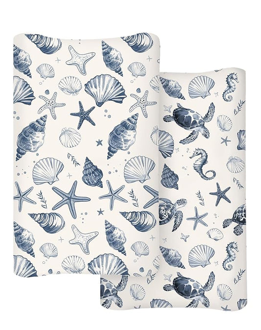 Changing Pad Cover for Baby Boys Girls 2 Pack, Fits Standard 32”×16” Changing Table Pads, Silky Breathable Stretch Knit, Machine Washable (Deep Blue)