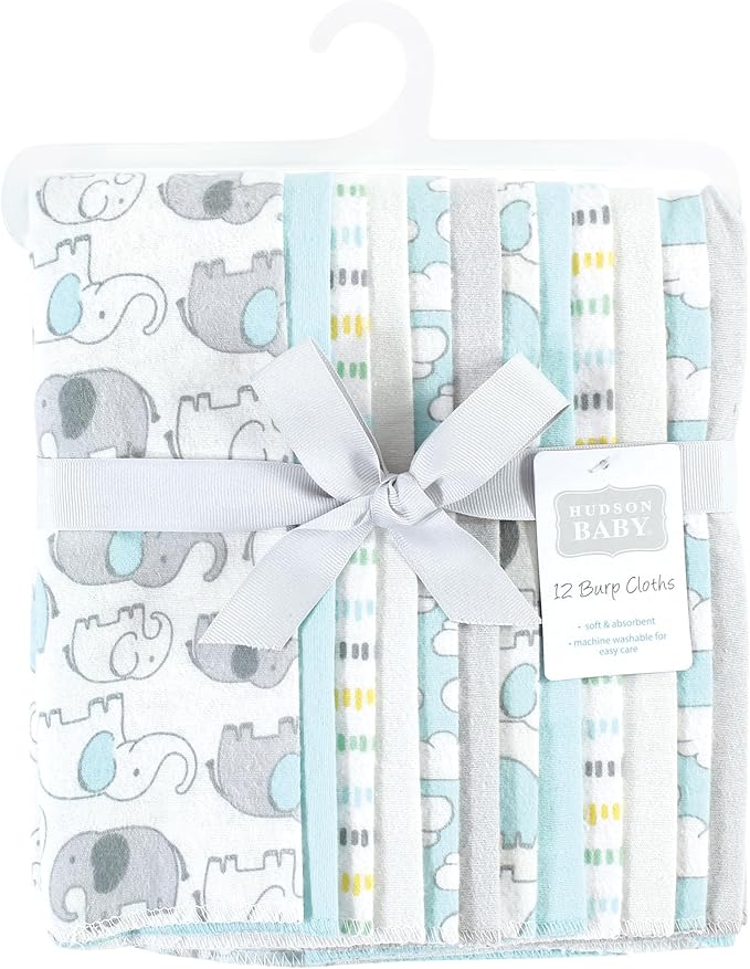 Hudson Baby Unisex Baby Cotton Flannel Burp Cloths Bundle, Neutral New Elephant, One Size
