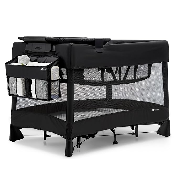 4moms Breeze Playard Diaper Caddy, Storage for Diapers, Baby Wipes, and Organization, Black