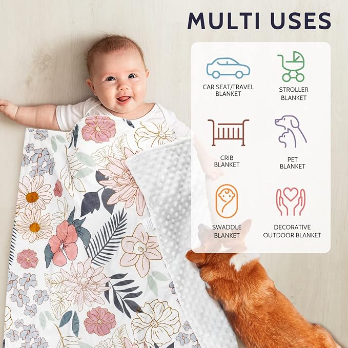 Floral Nursing Pillow Cover, Breastfeeding Pillow Slipcover for Baby Girls,Flower Minky Toddler Blanket for Girls