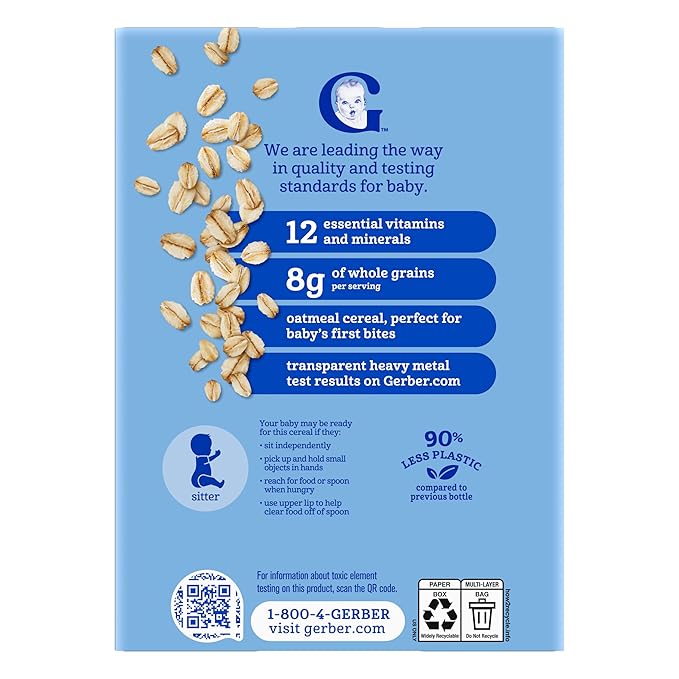 GERBER CEREAL FOR BABY GRAIN AND GROW 1st Foods Non GMO Oatmeal 5x8oz