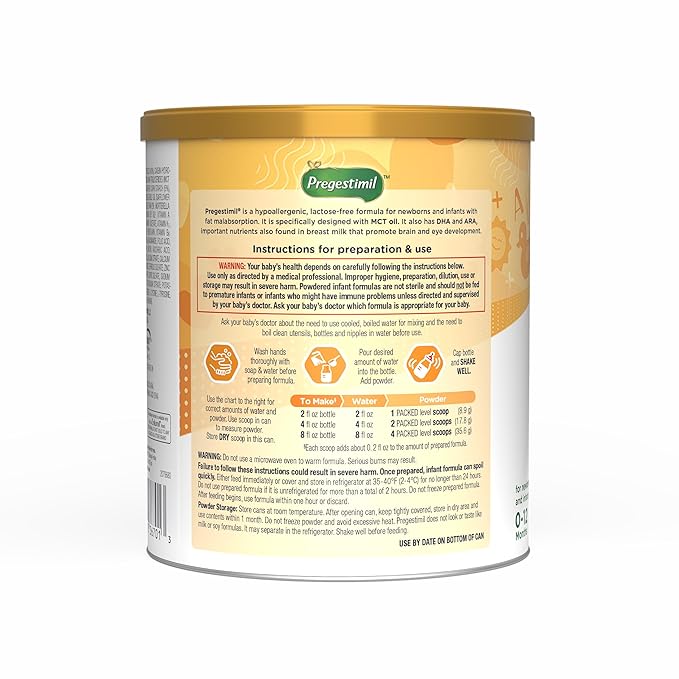Enfamil Pregestimil Infant Formula with MCT Oil, for Fat Malabsorption Problems, Hypoallergenic Powder Can, 16 Oz, Pack of 6
