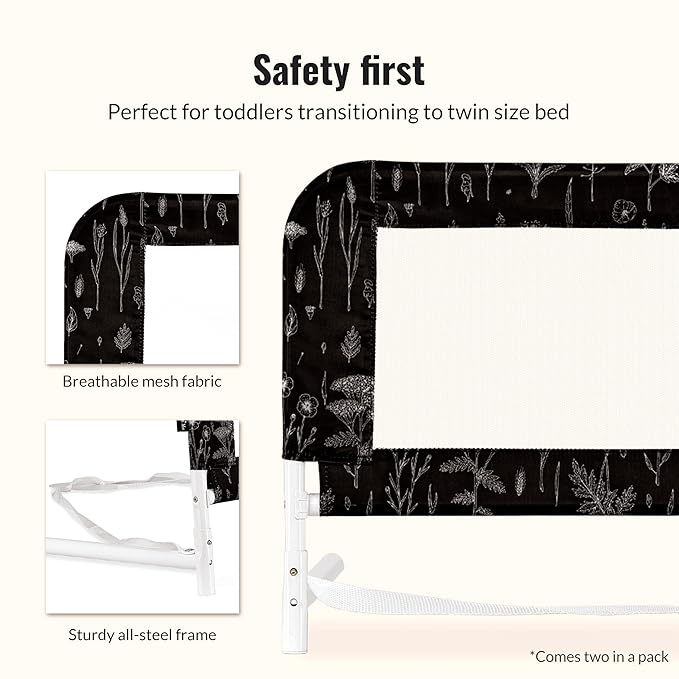 Dream On Me Lightweight Mesh Security Adjustable Bed Rail Double Pack with Breathable Mesh Fabric in Black and White, 2 Count (Pack of 1)