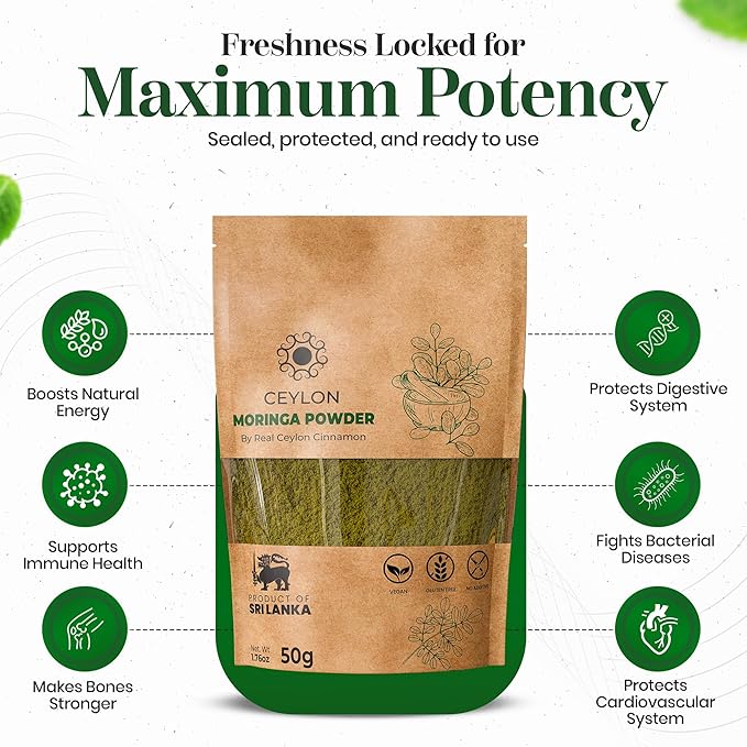 Moringa Powder (3.52oz/100g) – Pure Moringa Oleifera Leaf Powder from Sri Lanka – Kosher, Vegan