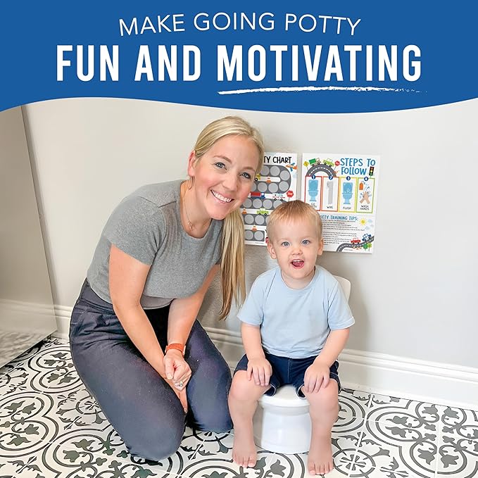 Hadley Designs Potty Training Chart for Toddlers Boys -10 Sticker Potty Chart for Toddlers Boys, 8.5x11" Potty Training Sticker Charts for Toilet Success, Cars Toddler Reward Chart for Kids