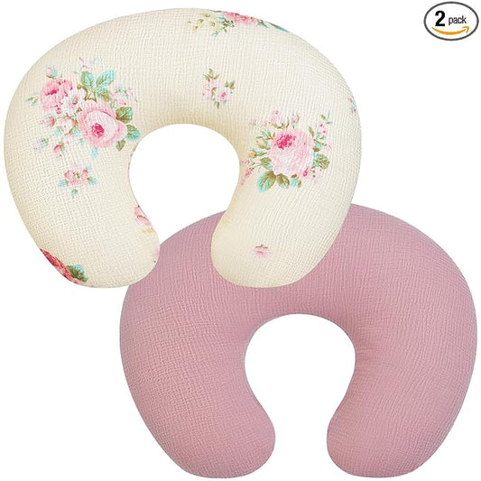 Nursing Pillow Cover, 2 Pack Muslin Nursing Cover for Breastfeeding Pillows, Infant Nursing Pillow Slipcover for Baby Boy Girl Newborn, 100% Cotton Feeding Pillow Covers, Only Cover (Pink Rose)