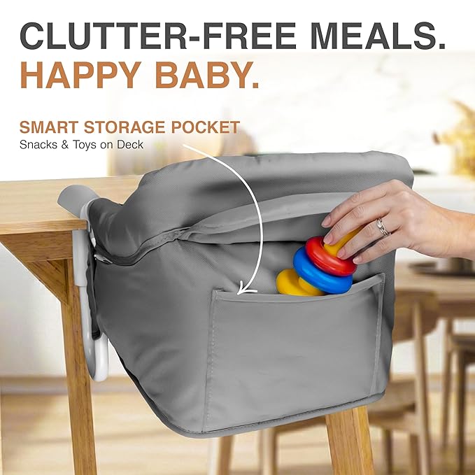 Portable Hook on High Chair for Baby & Travel Toddler from 6-36 Months – Clip on Baby Seat for Table – Fast Table Chair for Travel & Dining– Including Storage Bag - Gray