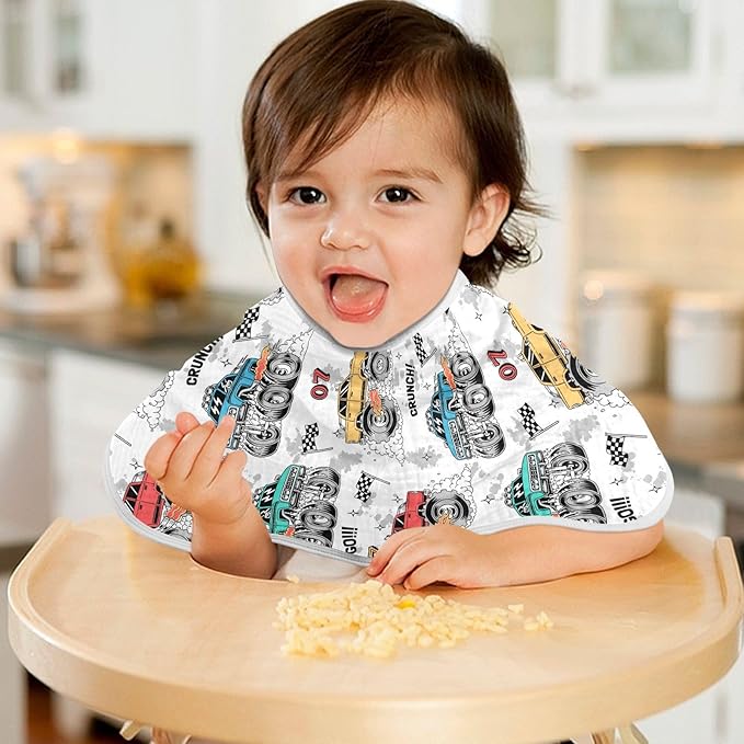 Muslin Burp Cloths for Baby Boys and Girls - 4-Pack Ultra Absorbent Monster Trucks Muslin Washcloths, Newborn Towel, Milk Spit Up Rags, Burp Cloth Bib for Unisex, 22 x 11 Inch