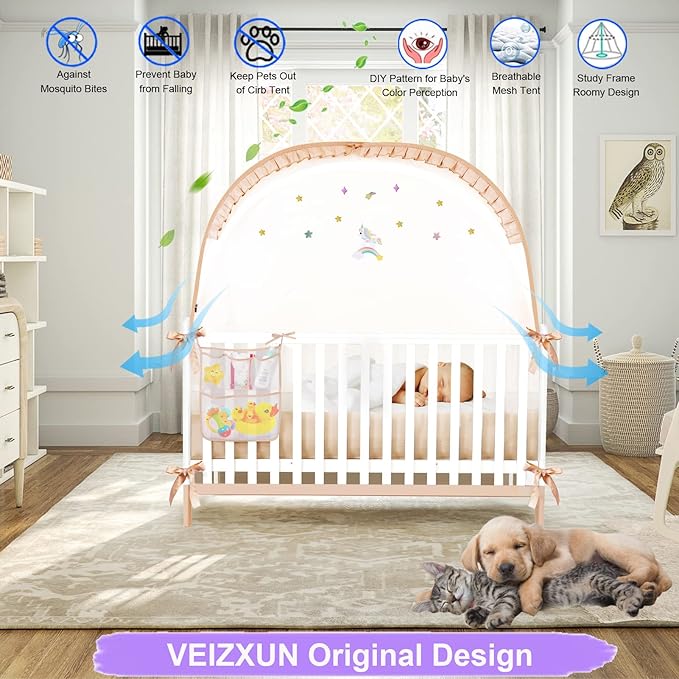 Crib Tent to Keep Baby from Climbing Out, Wonderful Stars Breathable Pop-up Mosquito Net, Protable Baby Tent, Safety Crib Net Pack and Play Bed Canopy