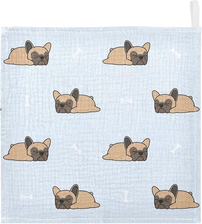 vvfelixl Cute French Bulldog Sleeping Baby Burp Cloths Baby Muslin Washcloths for Boys Girls Cotton Baby Face Towel for Newborn Infants Soft and Absorbent 11.8 X 11.8 in, 5 Pack