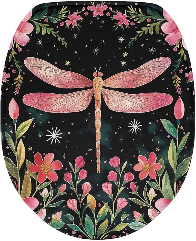 Dragonfly Toilet Seat Covers for Bathroom Polyester Fabric Soft and Breathable Toilet Lid Cover Polyester Fabric Universal for Most Toilet Bowl Lids