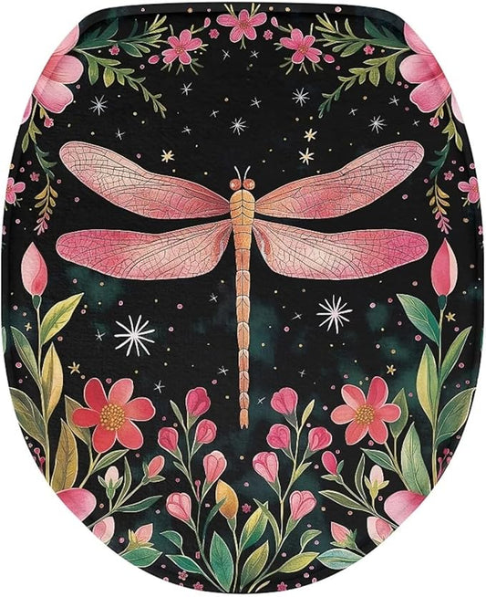 Dragonfly Toilet Seat Covers for Bathroom Polyester Fabric Soft and Breathable Toilet Lid Cover Polyester Fabric Universal for Most Toilet Bowl Lids