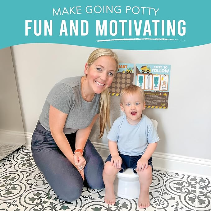 Hadley Designs Potty Training Chart for Toddlers Boys -10 Sticker Potty Chart for Toddlers Boys, 8.5x11" Potty Training Sticker Charts for Toilet Success, Construction Toddler Reward Chart for Kids
