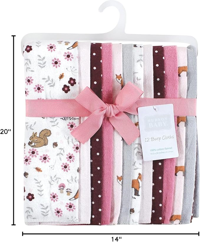 Hudson Baby Unisex Baby Cotton Flannel Burp Cloths Bundle, Woodland Floral, One Size