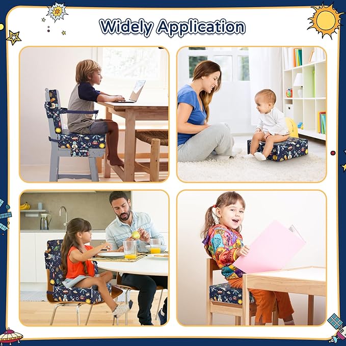 Booster Seat for Kitchen Chair with Backrest & 4 Adjustable Straps, Portable TPU Waterproof & Anti-Scratch Toddler Booster Seat for Dining Table, Non-Slip & Removable