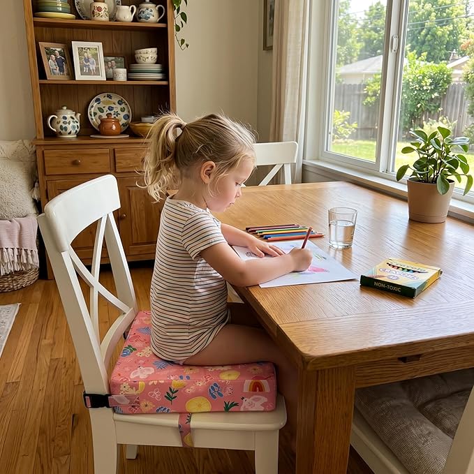 Toddler Booster Seat for Dining Table,Portable Kids Booster Seat - Adjustable, Non-Slip, Lightweight & Easy to Clean (Pink)
