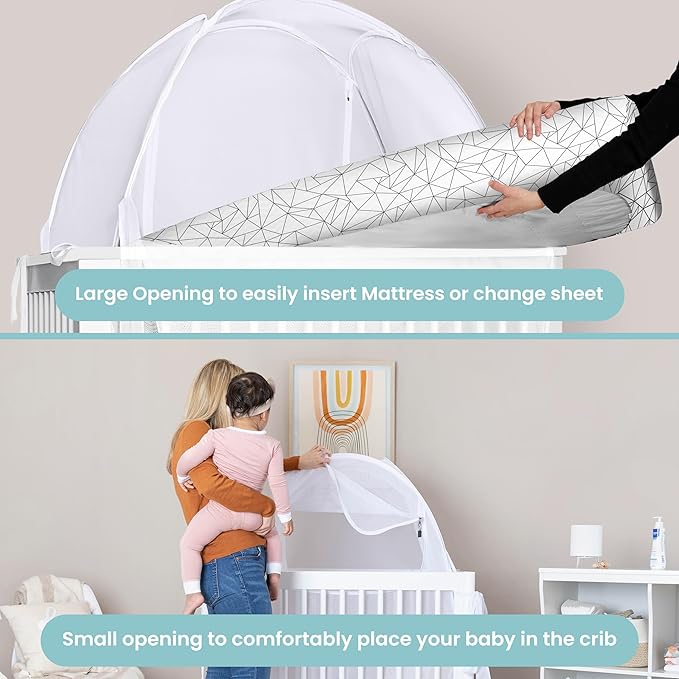 Crib Tent to Keep Baby from Climbing Out – Breathable Pop-Up Crib Net to Keep Baby in, Anti-Climb Safety Cover with Auto-Lock Zipper, Easy Install Fits Standard Cribs
