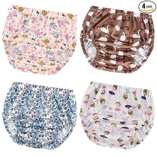 Joyo roy 4Pcs Diaper Covers for Girls Plastic Underwear for Potty Training Rubber Pants for Toddlers Reusable Swim Diaper Cover Waterproof Underwear Plastic Training Pants for Toddlers 2T
