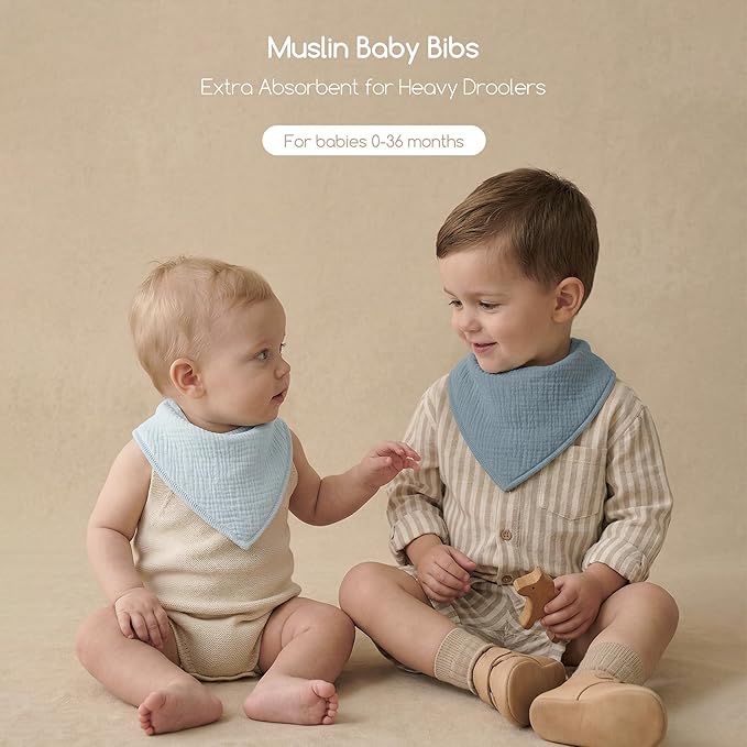Muslin Baby Bibs 8 Pack, Baby Bandana Drool Bib for Drooling and Teething, 100% Cotton Soft Absorbent for Girls Boys Fresh Hues