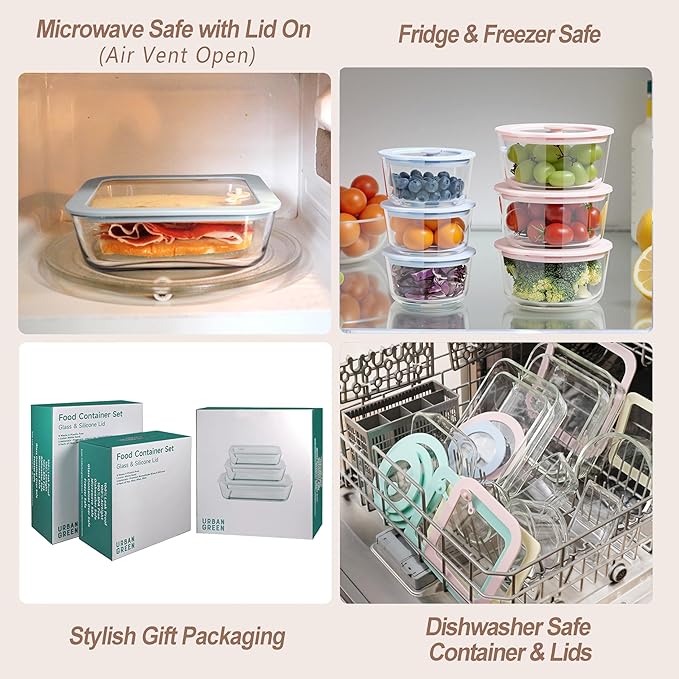 Urban Green glass storage containers with lids (White&Navy Blue-6p)