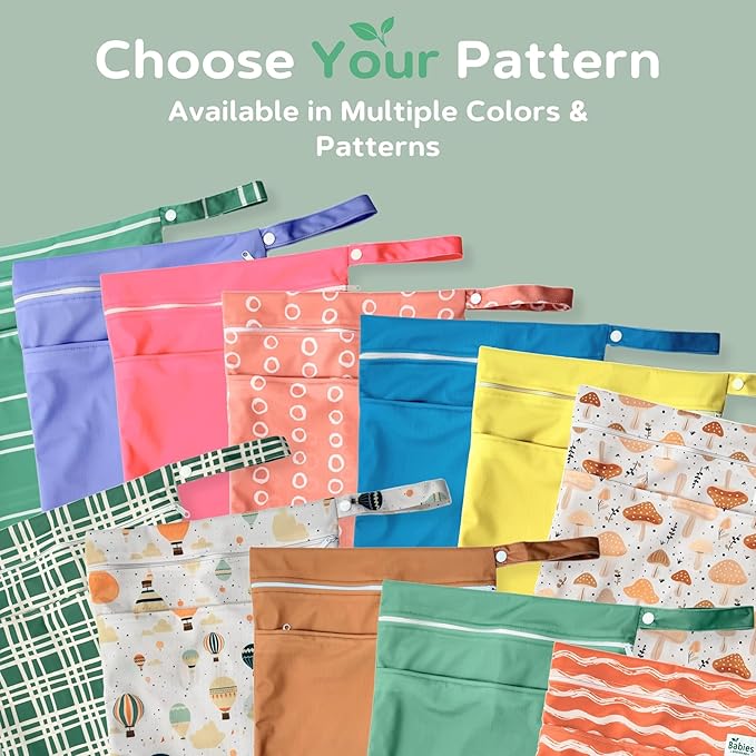 2-Pack Wet Bags – Waterproof Travel Bags for Cloth Diapers, Baby Essentials & Swimwear – Reusable Wet Dry Bag with Double Zipper & Handle for Diaper Bag & Beach Trips (Dotted Drift)