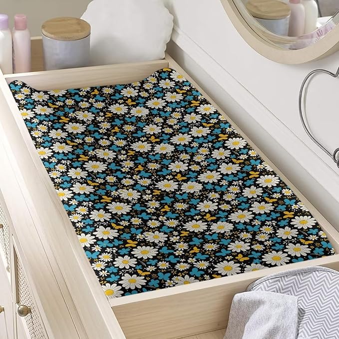 Daisy Diaper Change Table Covers Soft Girl Changing Pad Cover with Elastic Edge Waterproof Baby Nursery Diaper Changing Pad Sheets Gift for Birthday