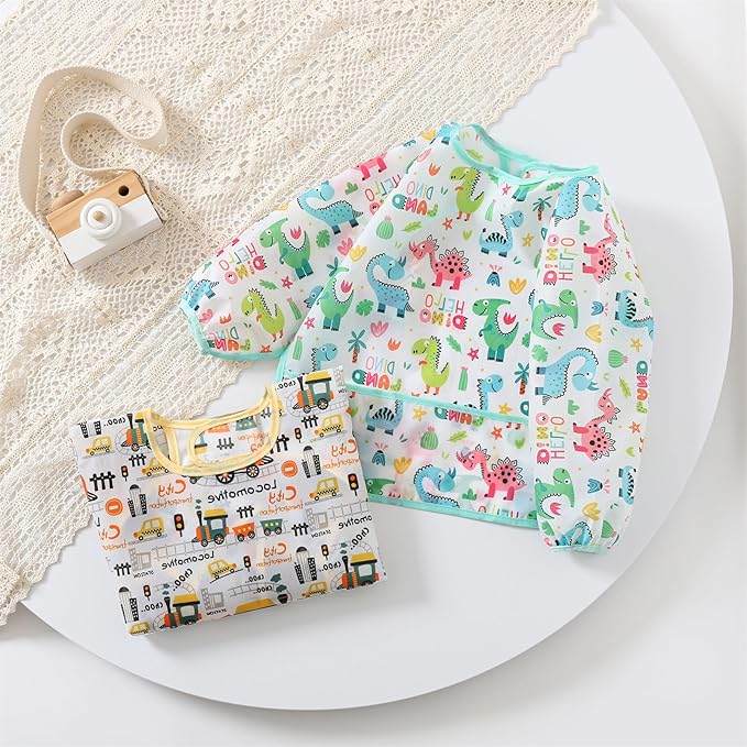 3 Pcs Waterproof Long Sleeves Baby Bibs Weaning Smock Bib 3-24 Months