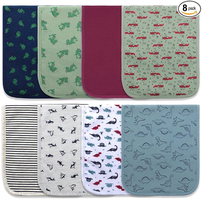 Hakochia Burp Cloths for Baby Boy & Girl Organic Cotton Large Unisex Burp Clothes Extra Absorbent Soft Neutral Burping Rags Spit Up Cloth Sets for Newborns 8 Pack (D)