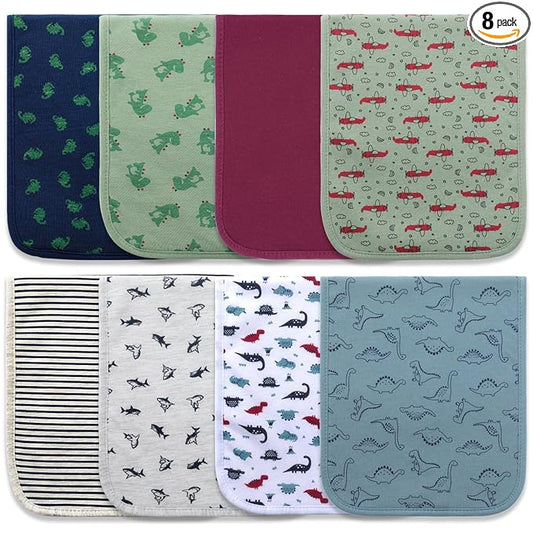 Hakochia Burp Cloths for Baby Boy & Girl Organic Cotton Large Unisex Burp Clothes Extra Absorbent Soft Neutral Burping Rags Spit Up Cloth Sets for Newborns 8 Pack (D)