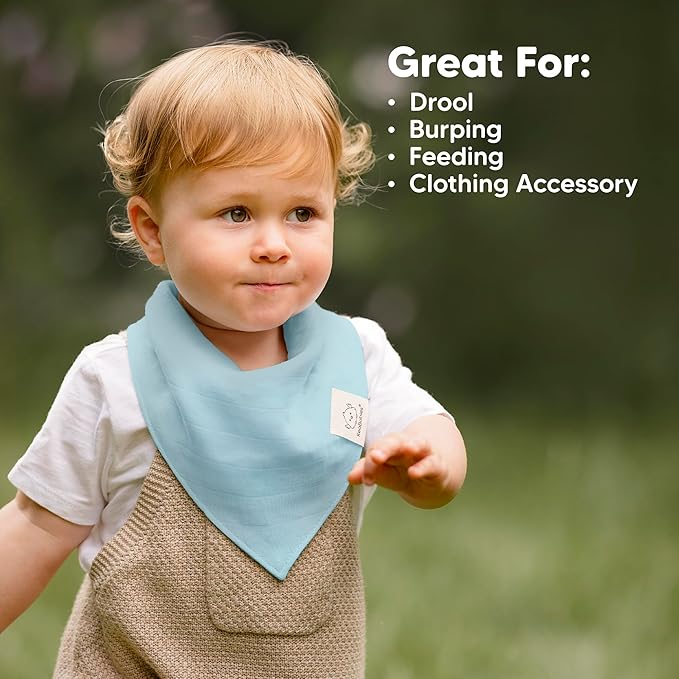 KeaBabies 8-Pack Muslin Baby Bibs for Boys, Girls - Muslin Bandana Drool Bibs for Baby Girl & Boy, Drooling Newborn, Teething Toddler, Infant 0-36 Months, Soft Cotton Extra Absorbent (Nimbus)